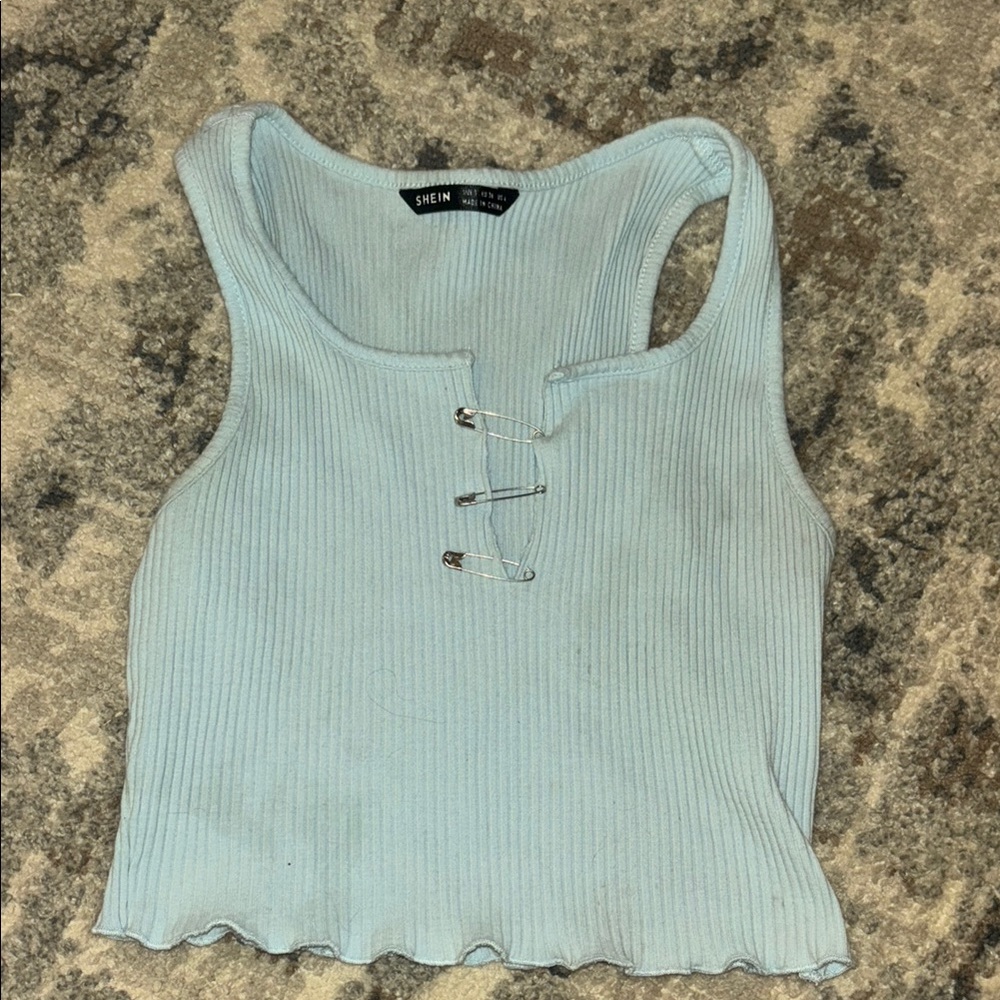 SHEIN Green Ribbed Polo Tank Top